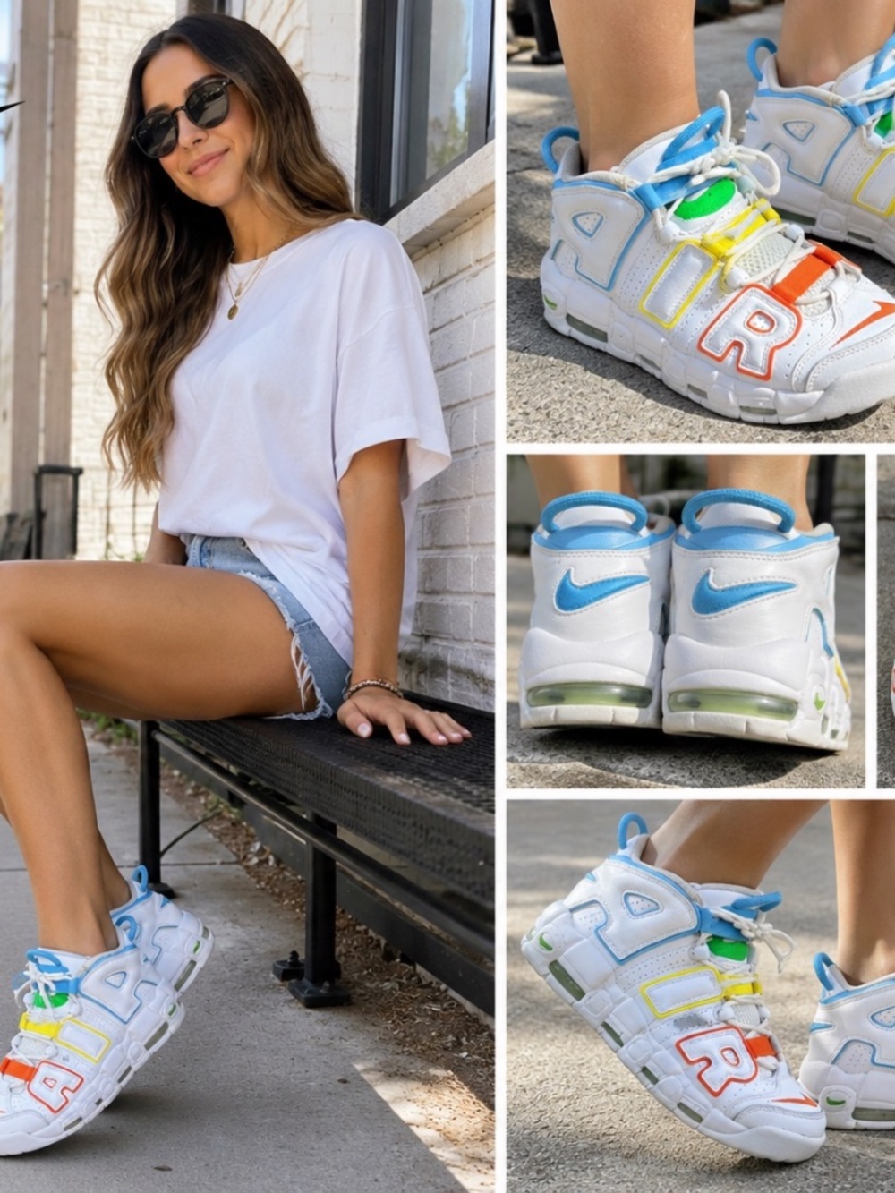 Nike Air More Uptempo Sneakers White Multi-Color Youth‎ 5.5Y Women’s 7.5